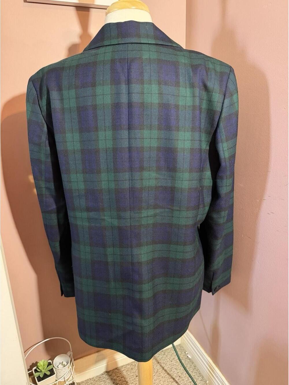 Pendleton 100% Wool Plaid Blazer Womens 16 Green Blue Made In USA Vintage - Picture 4 of 9